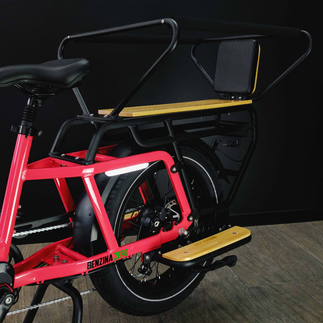 Benzina zero hauler cargo e-bike. kids seat. electric bike. step through frame. lightweight. delivery e-bike.