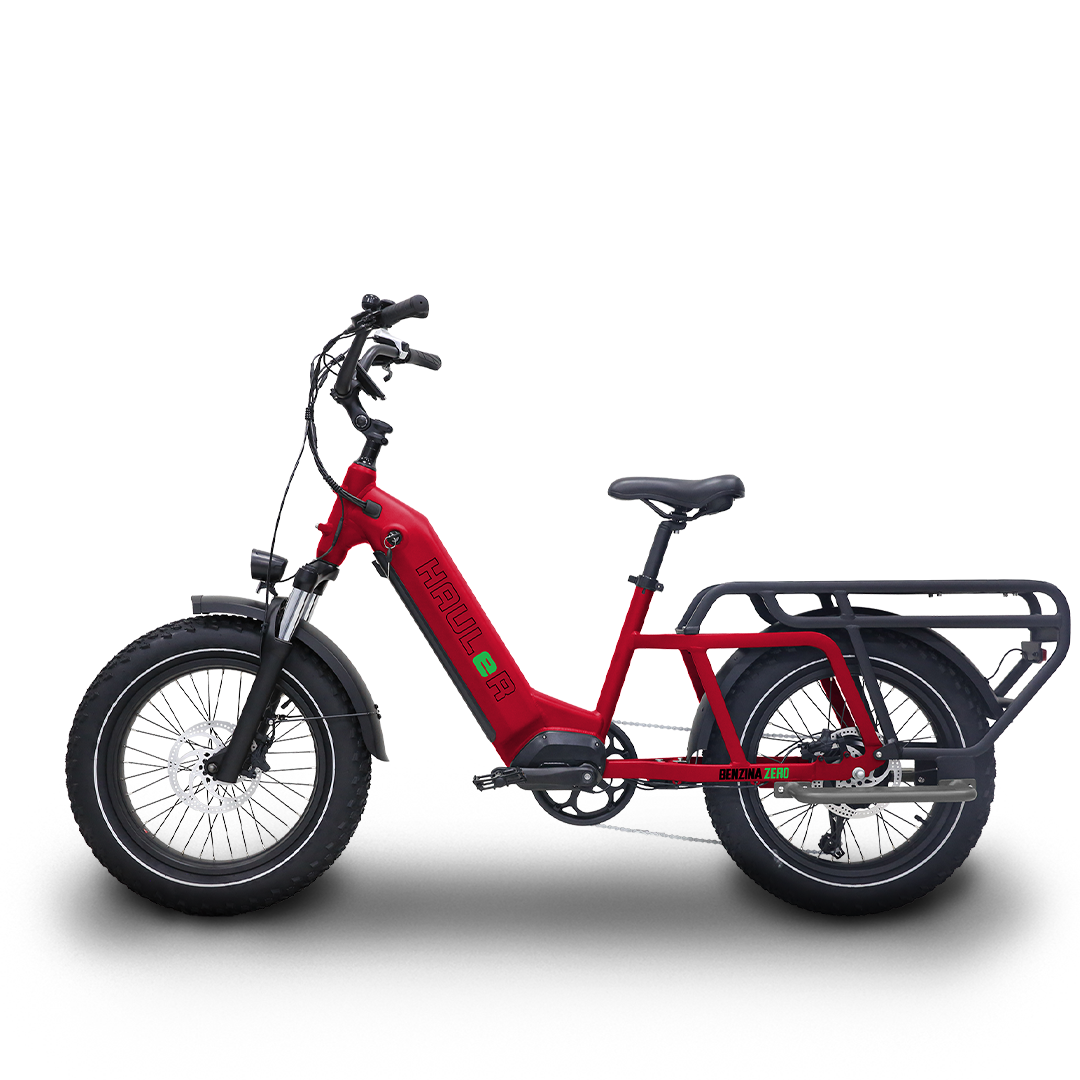 Benzina zero hauler cargo e-bike. kids seat. electric bike. step through frame. lightweight. delivery e-bike.
