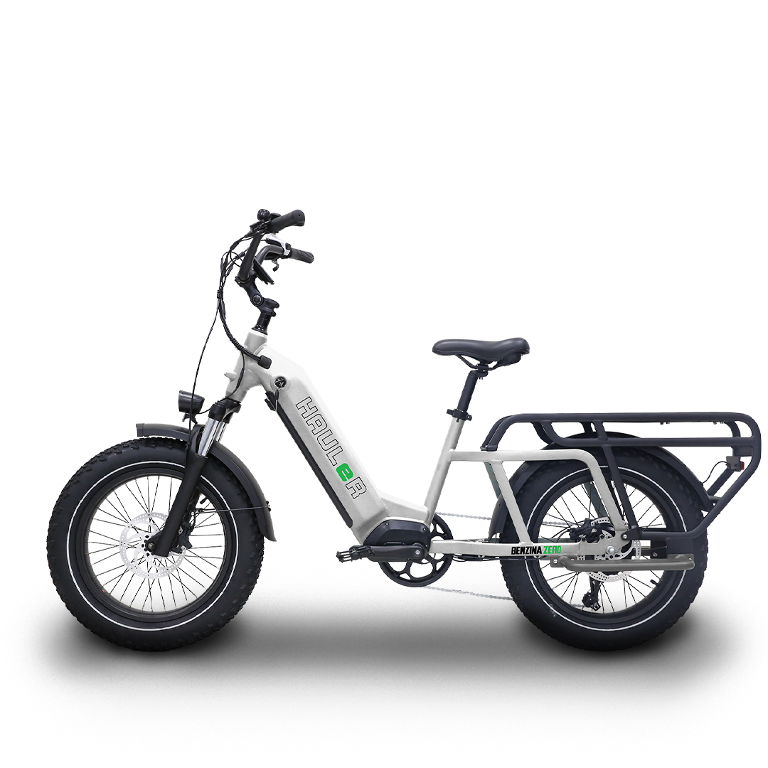 Benzina zero hauler cargo e-bike. kids seat. electric bike. step through frame. lightweight. delivery e-bike.