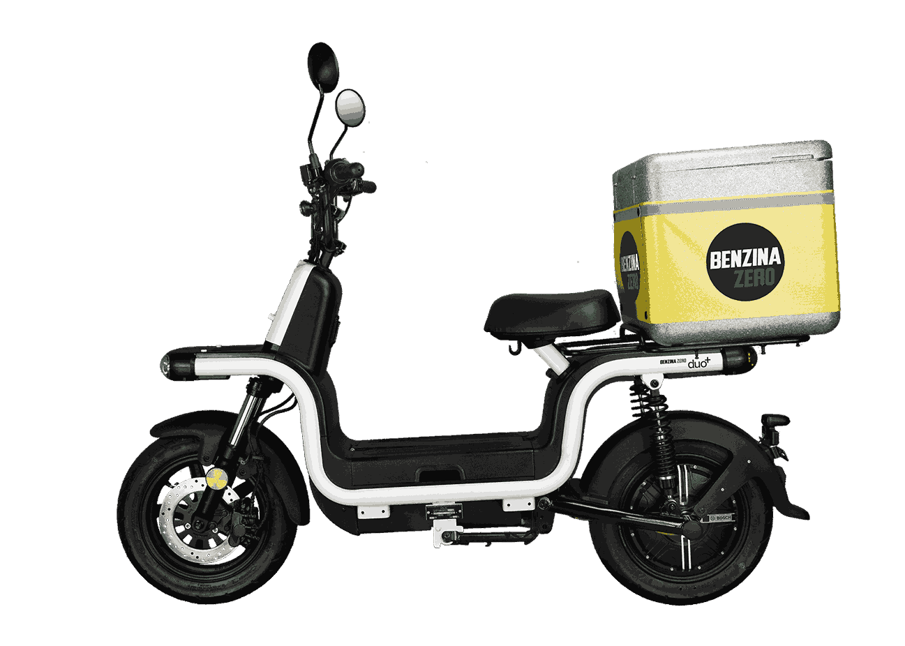 Benzina Zero electric scooter moped large food box for food delivery.