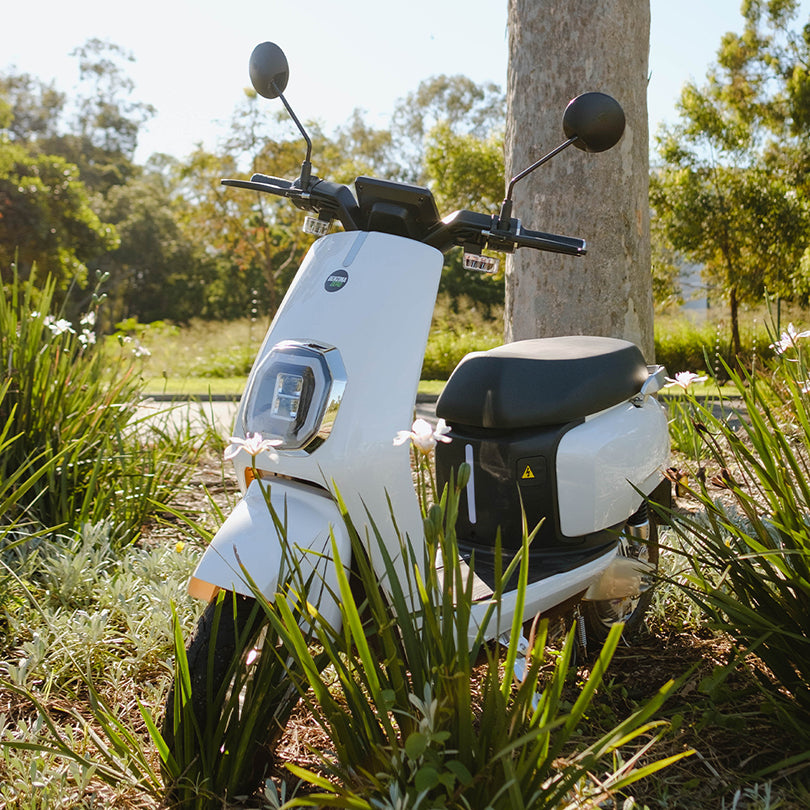 Benzina Zero electric moped scooter in red 